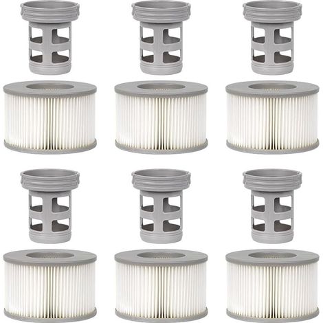 6-teiliges Spa-Zubehörset für MSP, inklusive 6 Ersatz-Schraubsockeladapter, 6 aufblasbaren Thermalwasserfiltern und einem Wellrohr-Spa-Poolfilter. (1/5)