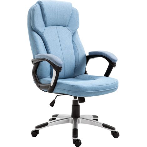 Chaise de bureau , chaise d'ordinateur pivotante, réglable en hauteur, fonction bascule, avec appui-tête et accoudoirs rembourrés, ergonomique, lin bleu clair, 66 x 75 x 110–120 cm (1/5)
