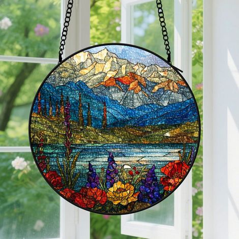 Suspension en vitrail, attrape-soleil unique artistique, décoration fenêtre porte, cadeau Noël, Anniversaire pour femme, maman, grand-mère 9cm (1/5)