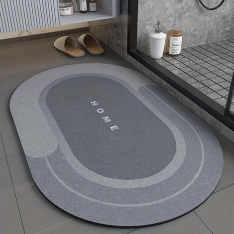 LAN Bleu - Ovale 4060cm (terre de diatomées) Tapis de sol en terre de diatomées, tapis de salle de bain antidérapant lavable, tapis absorbant pour lavabo de toilettes (1/4)