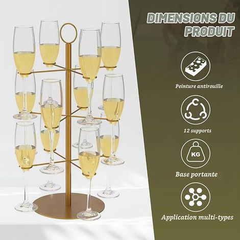 Tour à Boissons,Support Verre a Pied Suspendu,3 étages 63CM,Amovible,Couleur (1/3)