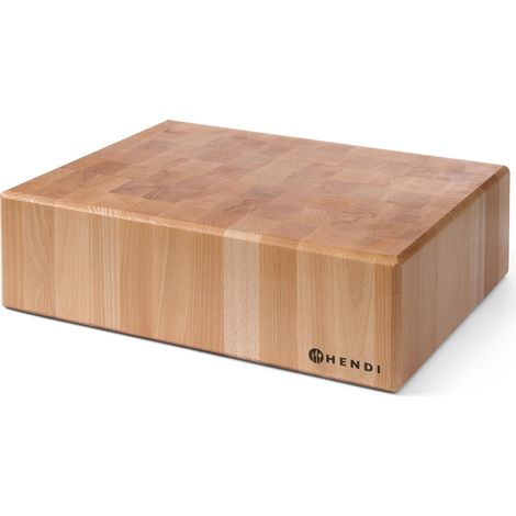 Hendi – Billot de boucher en bois de hêtre 500 mm – Surface imprégnée de graisse naturelle – Côtés vernis – Hauteur 150 mm – Largeur 400 mm