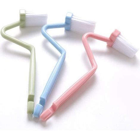 Brosse de toilette incurvée, brosse nettoyage rebord coin toilette plastique type V, brosse nettoyage bord toilette (1/4)