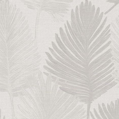 Nature wallpaper wall Profhome 786733 hot embossed non-woven wallpaper textured with floral ornaments and metallic highlights grey papyrus white silver silk grey 5,33 m2