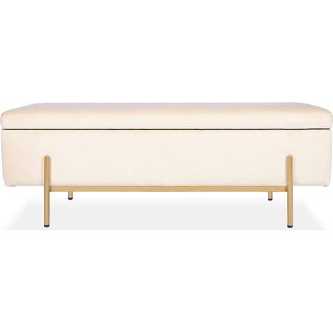 Banquette coffre Olivia Velours beige pieds doré