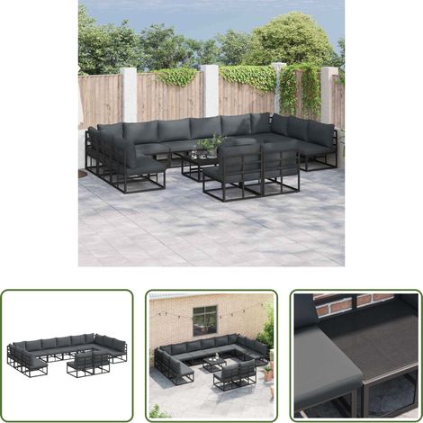vidaXL Aluminiumsofa - Gartensofa-set mit Kissen 12 pcs Schwarz Aluminium (1/5)