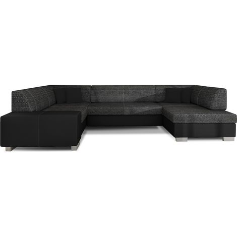 Canapé panoramique en U Gris foncé & Noir convertible 6 places HAVANE avec 4 coussins (1/4)
