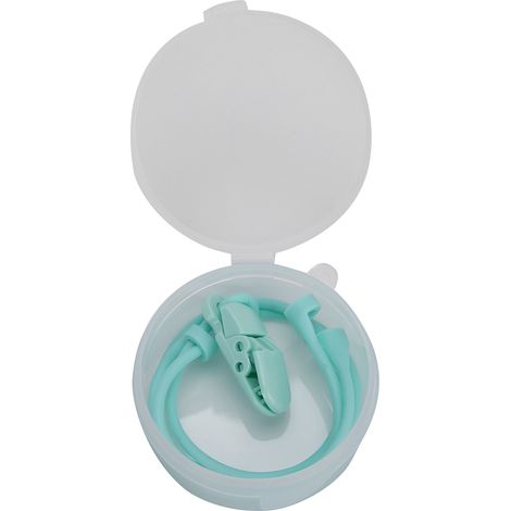 Aide auditive BTE enfant vert, cordon silicone élastique anti-perte, clip de sécurité pour lanière de maintien (1/5)