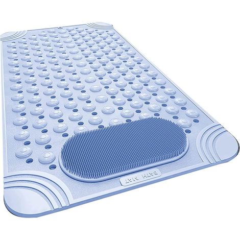 Tapis de Bain Tapis de Douche en Caoutchouc AntidéRapant avec Trous de Drainage Ventouses, Vidange, Massage des Pieds, Tapis de Bain Bleu (1/5)