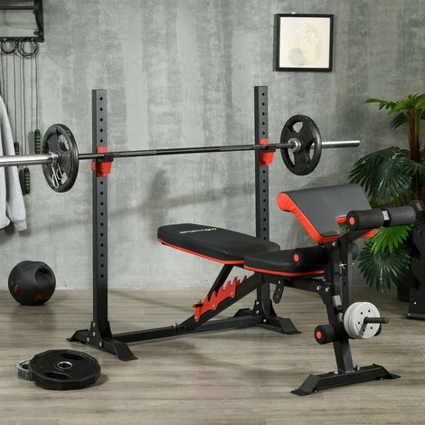 Banco de Musculación Multifuncional con Respaldo Reclinable y Soporte de Barras Altura Ajustable 180x110x126 cm Negro (1/5)
