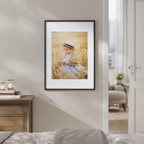 WOLTU 1x Bilderrahmen, Massivholz Fotorahmen mit Passepartout, Posterrahmen zum vertikalen oder horizontalen, Aufhängen und Aufstellen, 40x60 cm, Schwarz (1/5)