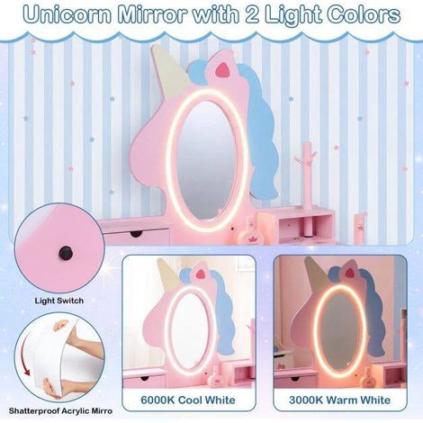 Kids Vanity Set with Lighted Mirror and Stool - Pink (1/5)
