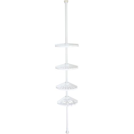 Étagères de salle de bain peu encombrantes, étagère d'angle de salle de bain, poteau en métal blanc avec 4 étagères en plastique réglables, hauteur réglable de 1 m à 3,2 m (1/5)