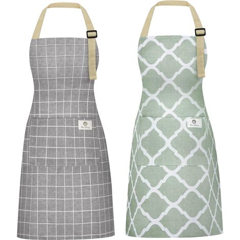 Ensemble de deux tabliers pour femmes avec poches, tablier de cuisine imperméable en coton et lin, tablier de chef unisexe, avec sangle de cou réglable et manches longues. (1/5)