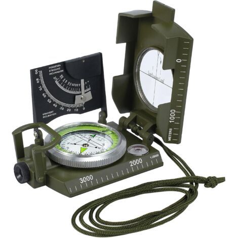Boussole Professionnel en Métal Militaire Armée Echelles Géologie Boussole avec Sac de transport pour la chasse randonnée Camping Et Autres Activités en extérieur Army green (1/5)