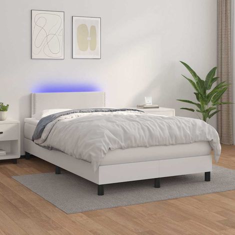 vidaXL Cama box spring colchón y LED cuero sintético blanco 120x200 cm (1/5)
