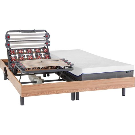 Set da relax doghe e sospensioni memory foam DIONYSOS di YSMÉE - motori OKIN - quercia naturale - 2 x 80 x 200 cm