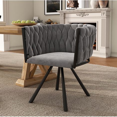 Lot de 2 chaises de salle à manger pivotantes en velours gris, dossier ergonomique, assise confortable, pieds métal, style moderne pour salon et cuisine  CHICFURN (1/5)