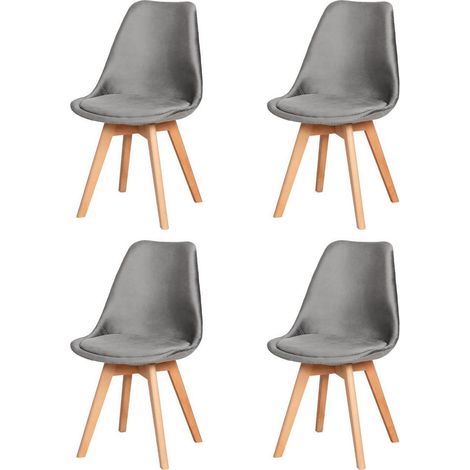 4er Set Esszimmerstühle Samt Dunkelgrau mit Massivholzbeinen (1/5)