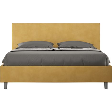 Letto Matrimoniale 160x190 cm con Rete e Contenitore Giroletto con Alzata Comoda Imbottito in Microfibra Adele Ocra (1/5)