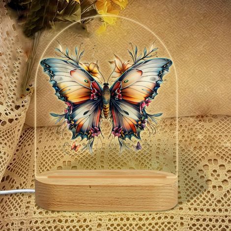 Veilleuse en forme d'arc avec papillon orange-gris à plumes Lampe LED 7 couleurs Décoration chambre enfant Cadeau naissance (1/5)