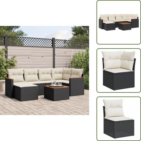 The Living Store Salon de jardin 7 pcs avec coussins noir résine tressée - Ensemble Salon De Jardin - Mobilier De Jardin - Canapé Extérieur - Chaise Extérieure - Table Basse Jardin (1/5)