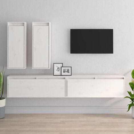 Meubles TV 4 pcs Blanc Bois massif de pin (1/5)