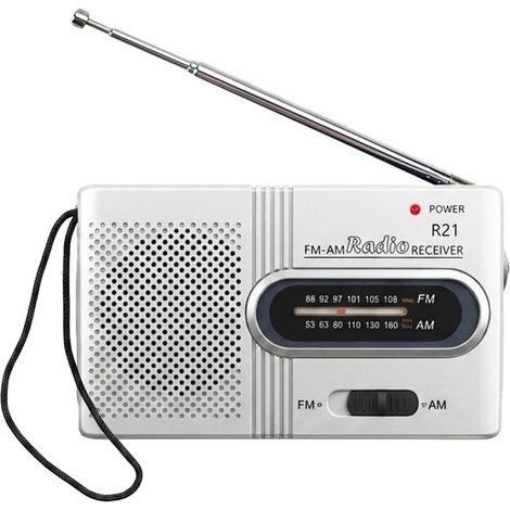 Radio AM FM Portable Mini Radio Piles Compact 2 Bandes avec Haut-Parleur Intégré Prise Casque Antenne Télescopique pour Voyage Camping Randonnée Extérieur Activités Plein Air Sénior Famille Argent