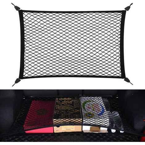 Filet de Rangement 80x100cm Peut Être Étendu Jusqu'À 210×140cm Filet Coffre Voiture Filet de Rangement Coffre avec 4 Crochets Haute Élasticité pour Camions SUV Auto (1/5)