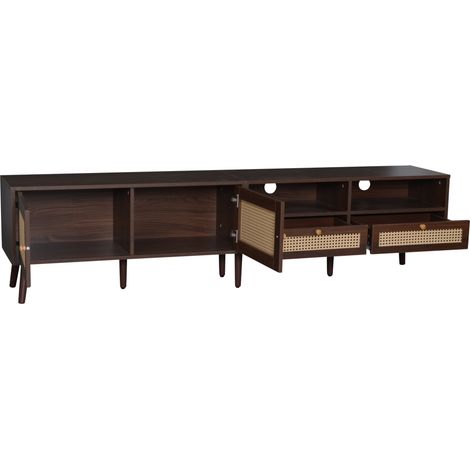 TV-Möbel 200x37x49,5 cm, 2 Rattan-Türen, 2 Schubladen, braun, bis 80 Zoll (1/5)