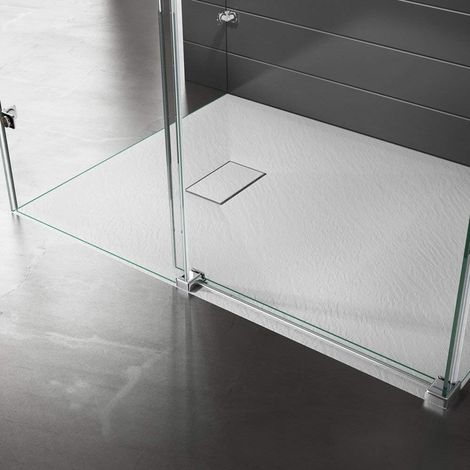 Piatto Doccia Spessore 2.6 Cm Resina SMC Effetto Pietra Stone Ardesia Antiscivolo Riducibile Filopavimento Con Griglia Di Copertura Bianco 70x150 Cm - Misura: 80 x 80 cm (1/5)