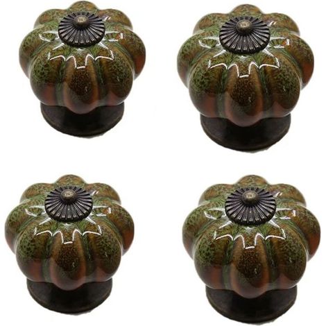 Lot De 4 Poignées De Tiroir De Style Européen En Céramique Émaillée En Forme De Citrouille (Vert) (1/5)