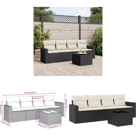 Salon de jardin 5 pcs avec coussins noir résine tressée - Ensemble Salon De Jardin - Meuble De Jardin - Canapé D'extérieur - Résine Tressée - Rotin Synthétique - Home & Living (1/3)