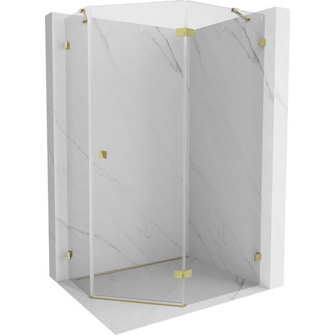 Mexen Lunar Fünfeck-Duschkabine rechts 90 x 80 cm, transparent, gold - 831-090P-080L-50-00-P