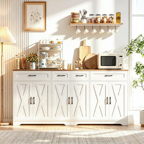 Buffet de cuisine - avec 6 portes et 4 tiroirs - 180x34x87cm - Blanc
