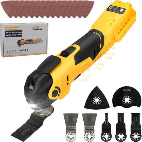 Outils multifonctions oscillants sans fil pour batterie Dewalt 18-20V, outil à moteur sans balais de 300W à 5 vitesses variables pour le décapage, le ponçage, la coupe du bois (pour batterie DW) (1/5)