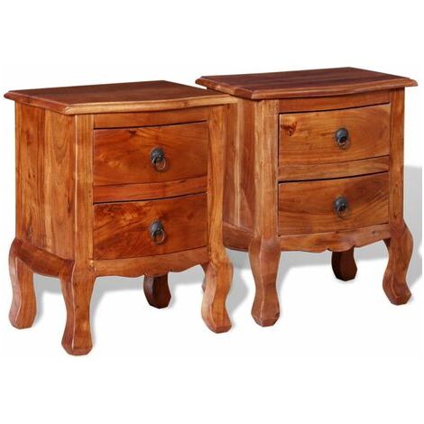 Comodini con Cassetti 2 pz in Legno Massello di Acacia vidaXL (1/5)
