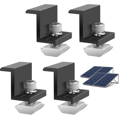 Lot de 4 supports de panneau solaire de 30 mm - Fixation de panneau solaire - Support de panneau solaire Z - Pince réglable - Alliage d'aluminium - Convient pour camping-cars, toits (noir) (1/5)