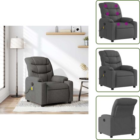 The Living Store Massagesessel Dunkelgrau Stoff - Massage Stuhl - Relaxstuhl - TV-Sessel - Bequeme Lounge - Polstersitz