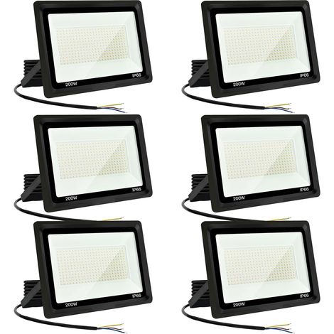 Spot LED extérieur 200 W Projecteur LED extérieur 20 000 lm IP66 étanche Projecteur LED 3500 K Blanc froid Floodlight pour maison, garage, patio, terrasse, terrain (6 pièces)