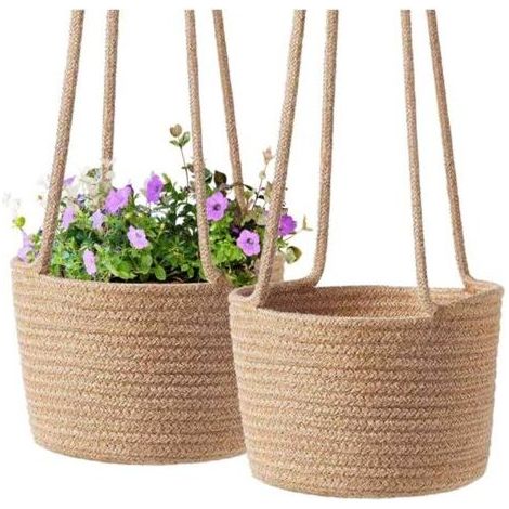 2pcs Macramé Pot Suspendu, Panier De Fleurs en Macramé Corde De Coton Suspendus Panier Pot De Fleur Plant Hangers Plante Porte Pot Décoration pour Pot De Fleurs Fait à La Main (1/4)
