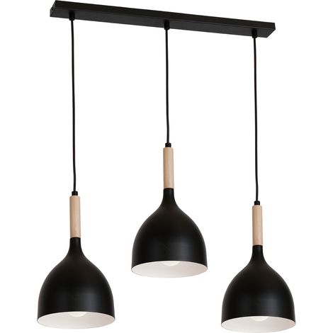 Lampada a sospensione nera/legno 3 luci 72 cm Luminex