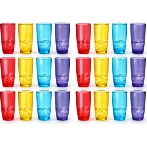 Lot de 24 Verres Haut Incassables en Plastique Alimentaire Durable - 49cL - Lave-Vaisselle - Bleu violet rouge jaune - Livraison gratuite (1/5)