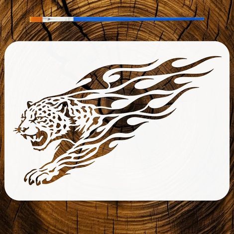 Pochoir de Léopard de Feu avec un Pinceau 29,7x21cm Pochoirs de Peinture de Léopard Courant A4 Gabarits de Dessin de Thème Animal pour Mur Fenêtre Bois Meuble Décoration Maison DIY (1/5)