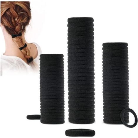 Élastiques à Cheveux - 100 pcs - Noir - 6 mm - Coton Doux Sans Couture (1/4)