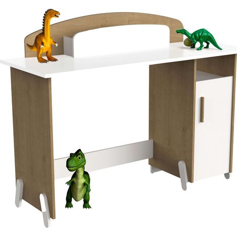 Table de bureau Naili avec armoire en chêne Hamilton et blanc mat, 135 cm (1/5)