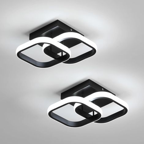 Set mit 2 modernen LED-Deckenleuchten, 24 W, 2700 lm, kleine schwarze quadratische LED-Deckenleuchte für die Innenbeleuchtung von Schlafzimmer, Wohnzimmer, Flur und Balkon, weißes Licht 6500 K, 24 cm (1/5)