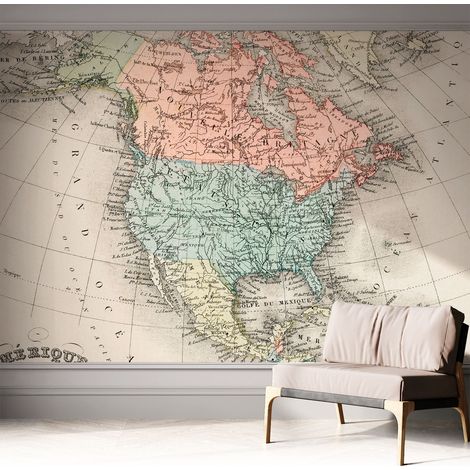 Papier peint autocollant Mural avec colle pour salon et chambre Décoration murale rapide Carte historique 312x219 cm (1/5)