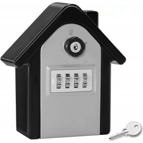 Boîte à clés murale en alliage d'aluminium, serrure à clé, capacité de 5 clés, dimensions 15 x 5,3 cm, coloris noir et gris, rangement sécurisé résistant aux intempéries (1/5)
