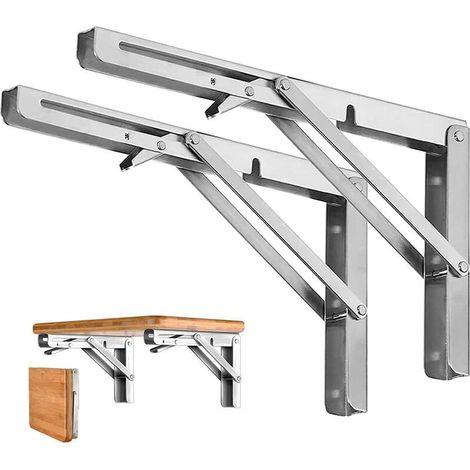 2 Pièces Equerre- 250mm Etagère Pliante en Acier Inox Support Console Pliable Equerre pour Etagere Murale Portant 80kg (1/5)